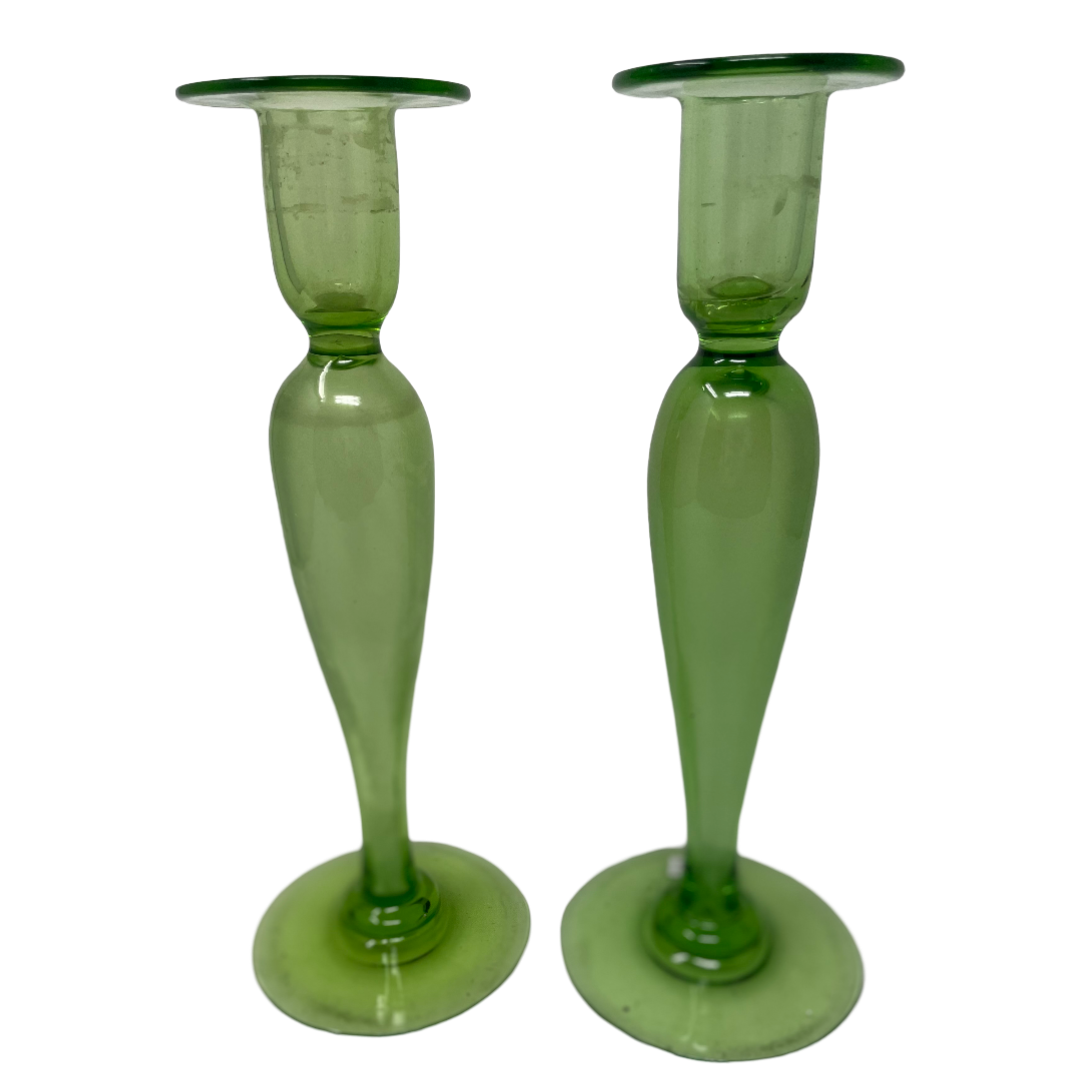 Pair of Lime Green Glass Candlesticks