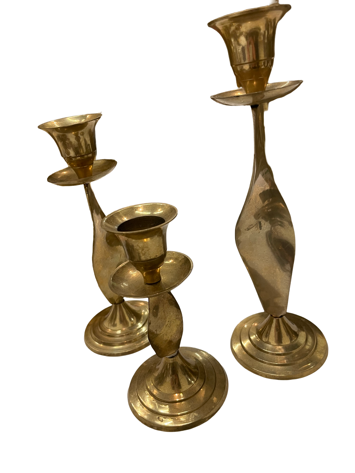 Set of 3 Brass Twist Candlesticks