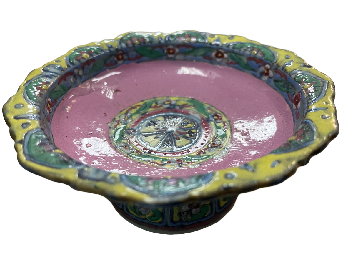 Tibetan Porcelain Buddha Offering Round Footed Dish