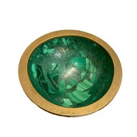 vintage solid malachite 4.5" bowl w/ brass rim