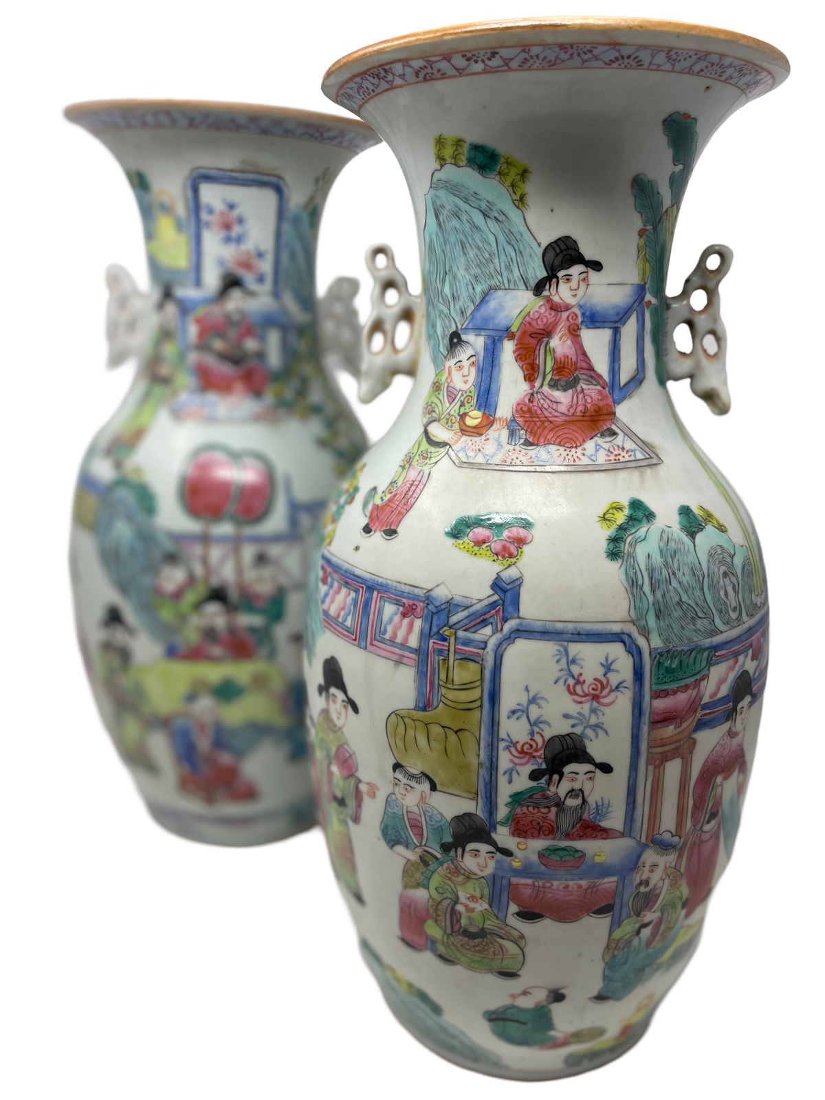 Pair of 17" Famille Rose Urns