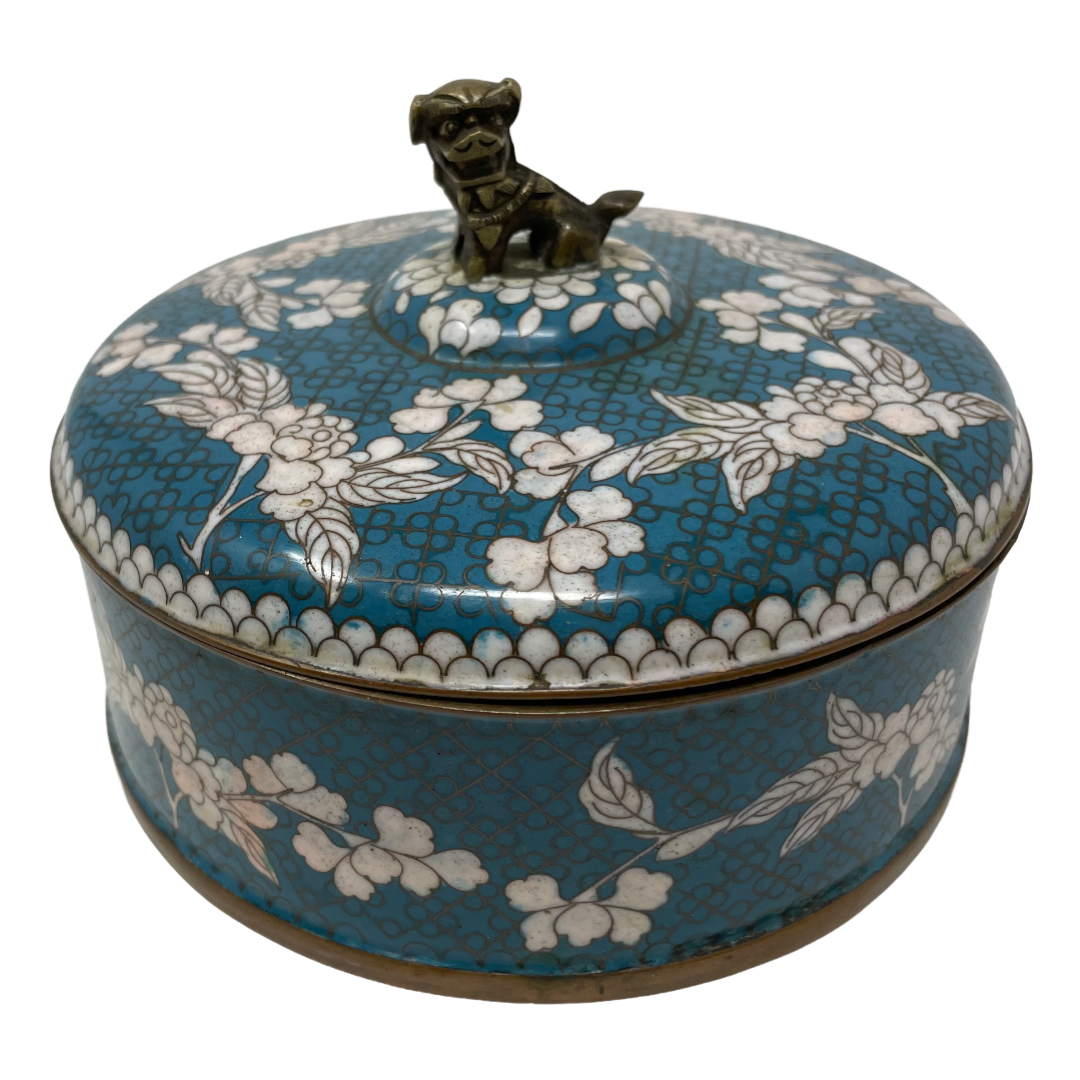 Aqua & White Cloisonne Box w/ Foo Dog