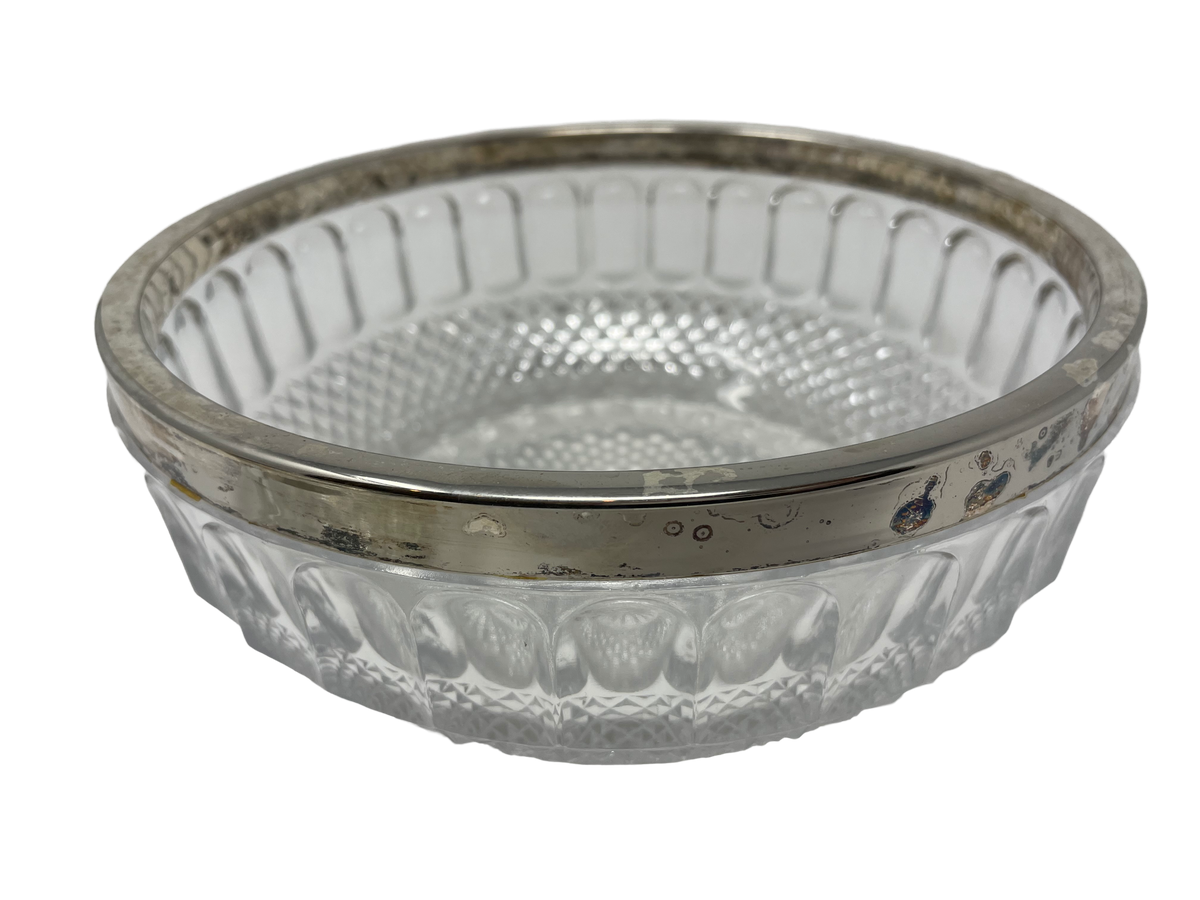8.5" Cut Crystal Bowl with Silver Rim