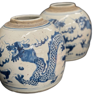 Pair of Chinese Blue & White Dragon Storage Jars