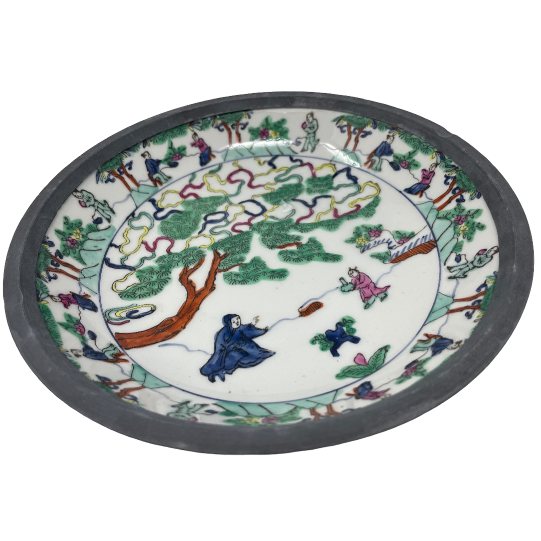 Asian Porcelain & Pewter Bowl