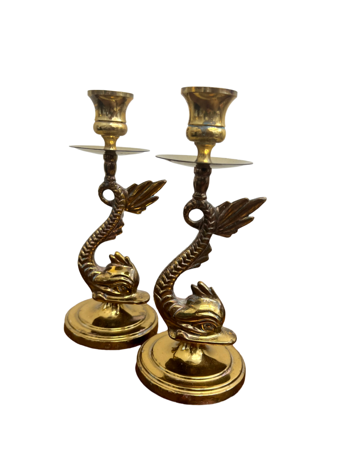 Pair of Brass Chinoiserie Koi Fish Candlesticks