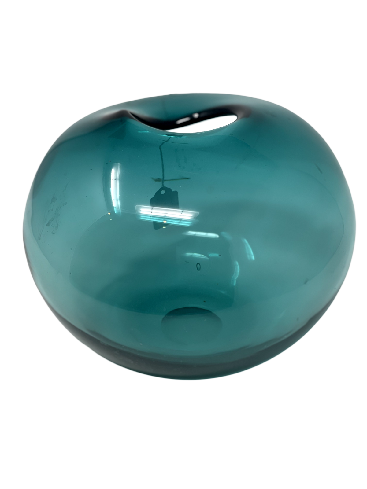 Aqua Round Art Glass Vase, 6" tall x 8" round