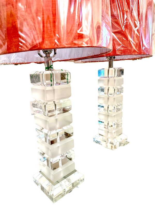 Pair of Stacked Lucite Lamps