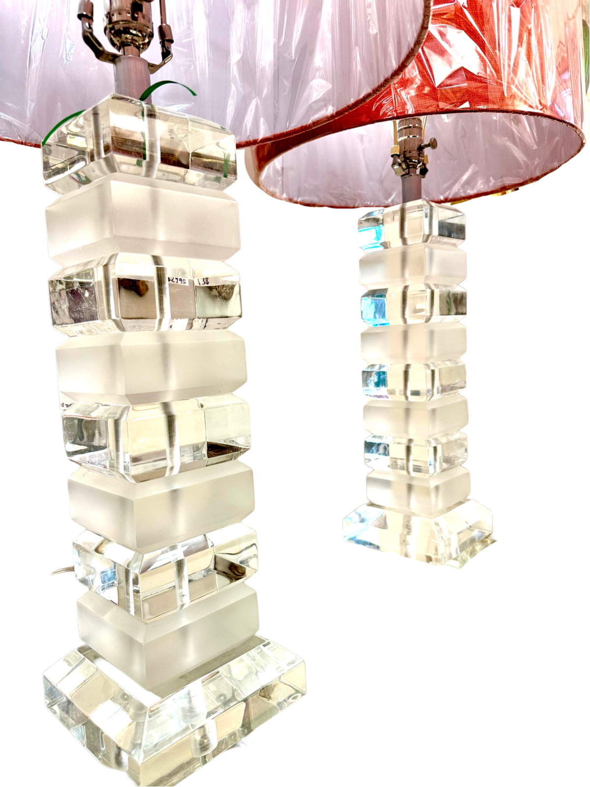 Pair of Stacked Lucite Lamps