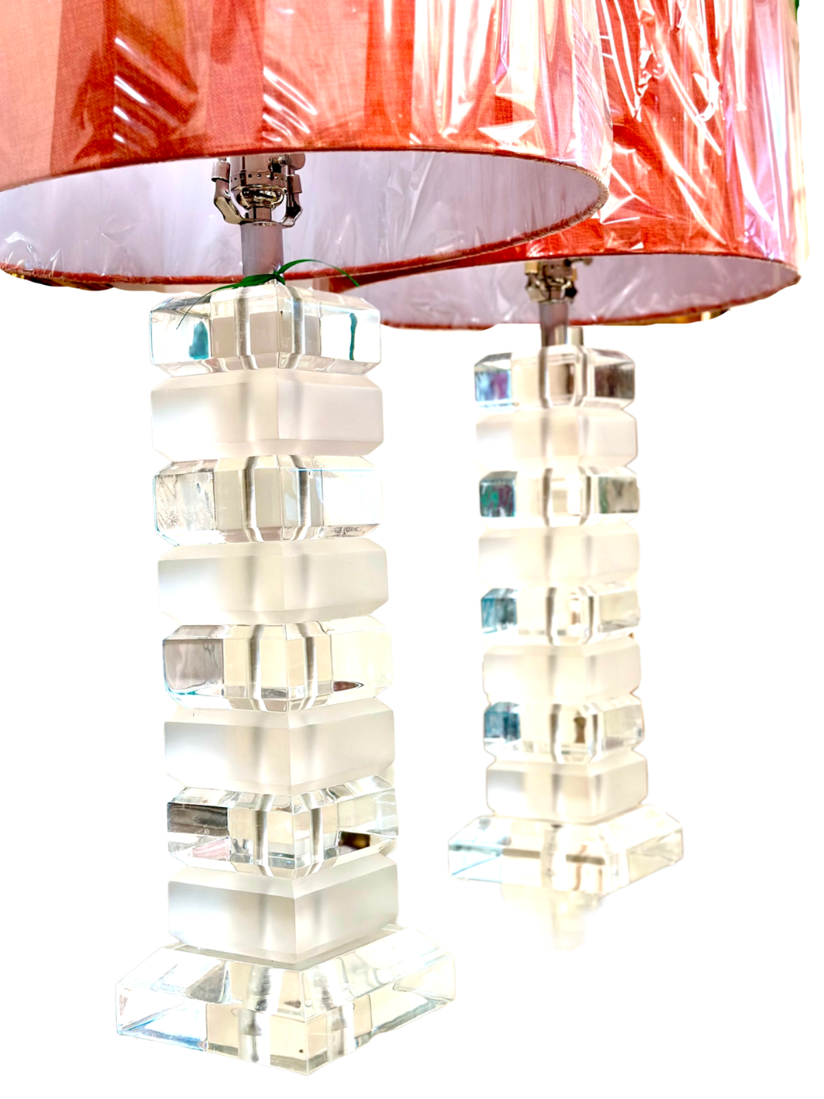 Pair of Stacked Lucite Lamps