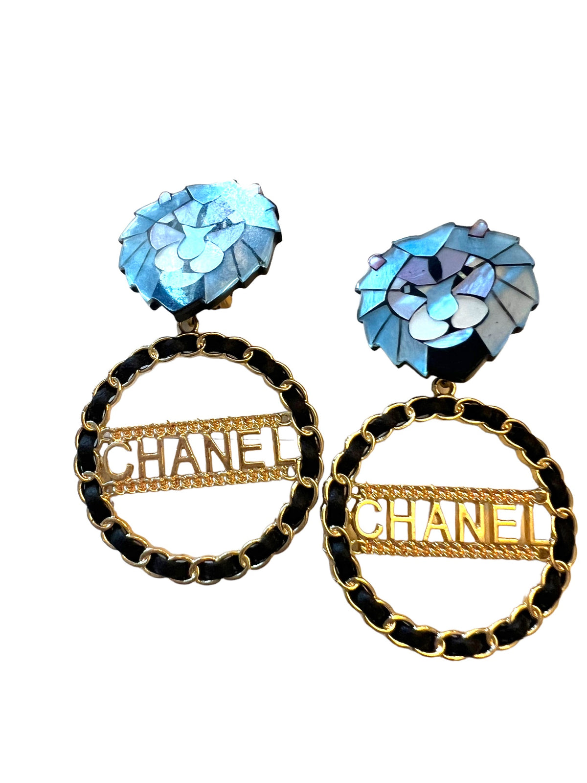 Pair of Black Vintage Chanel Hoop & Lion earrings