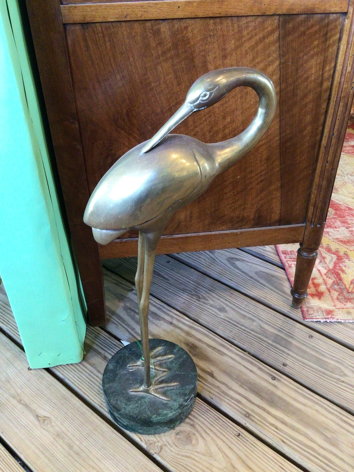 French Brass 23” Heron sculpture on Marble base c.1950