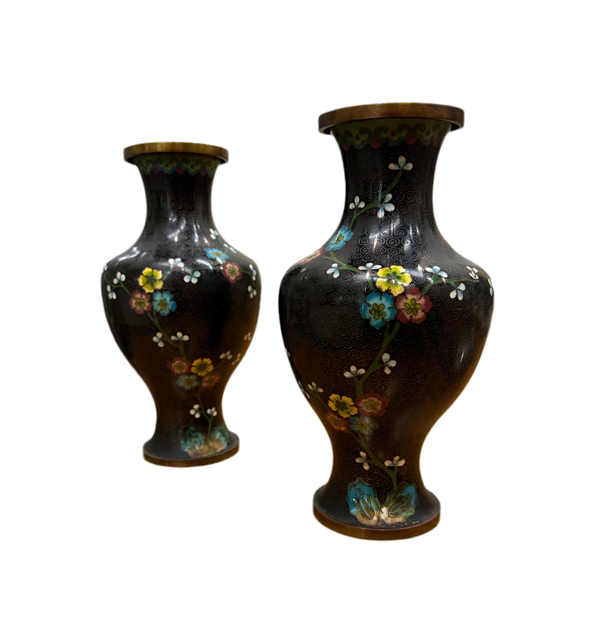 Pair of Black Cloissone Vases