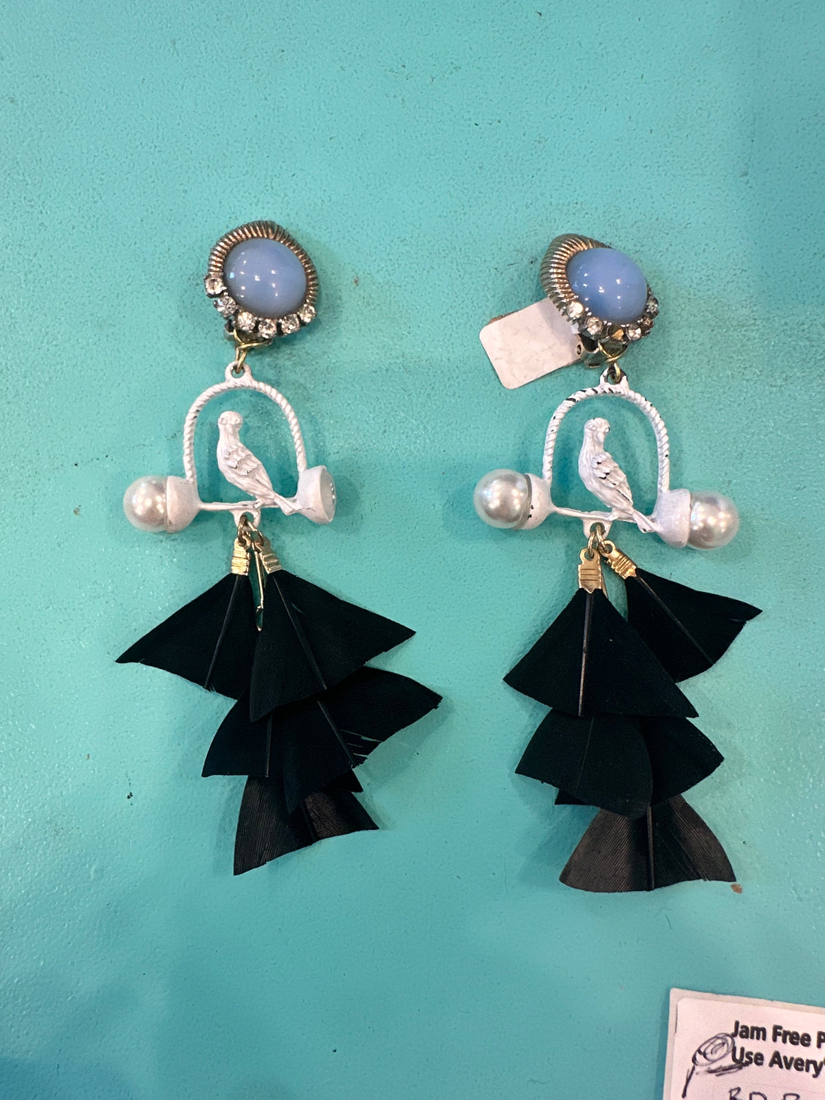 White & black bird earrings
