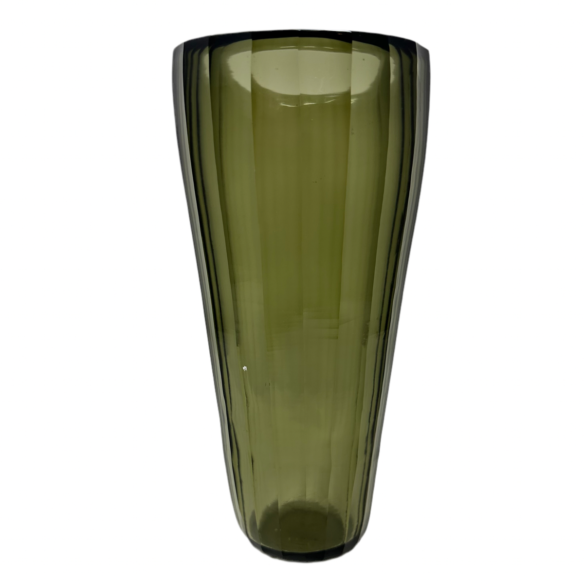 Olive Green Blown Glass Faceted Vase