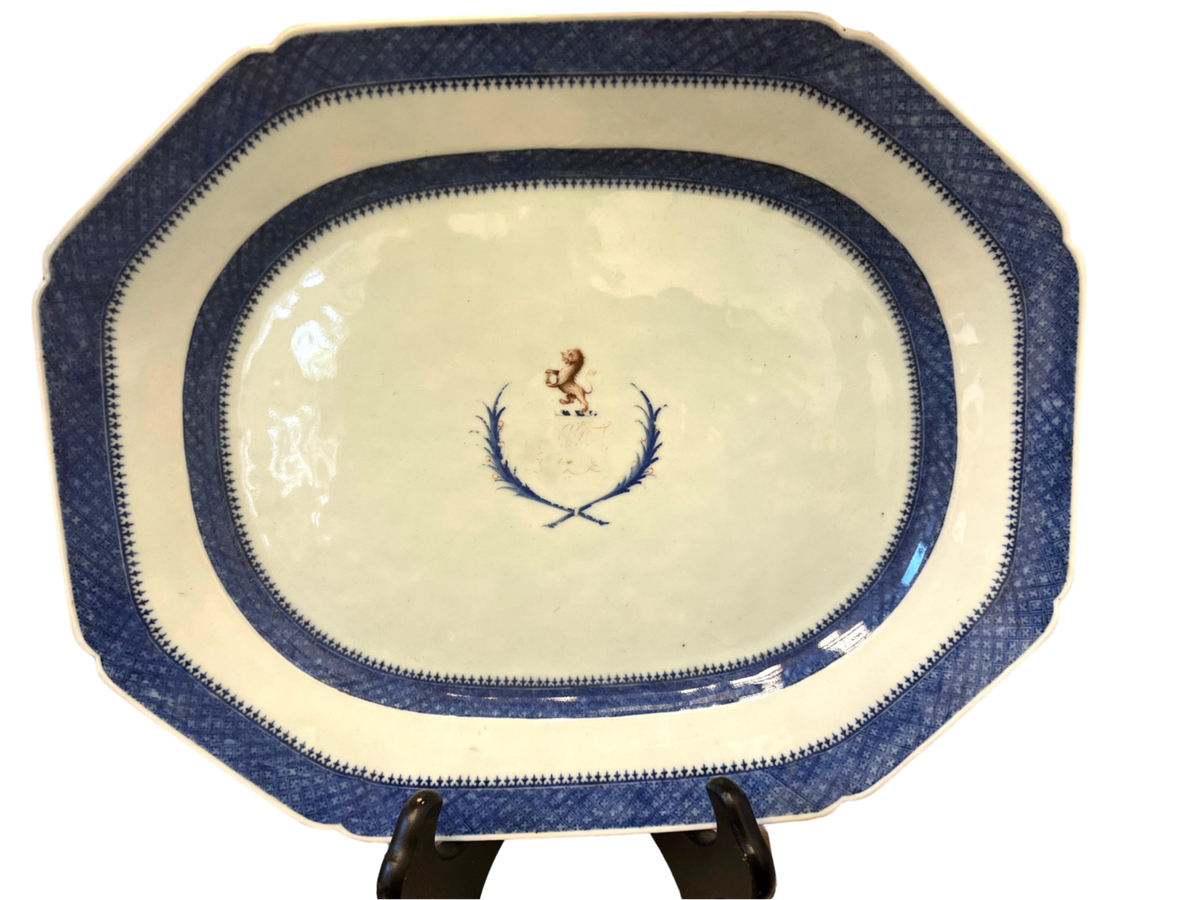 18th C. Amorial Platter with Blue Trim