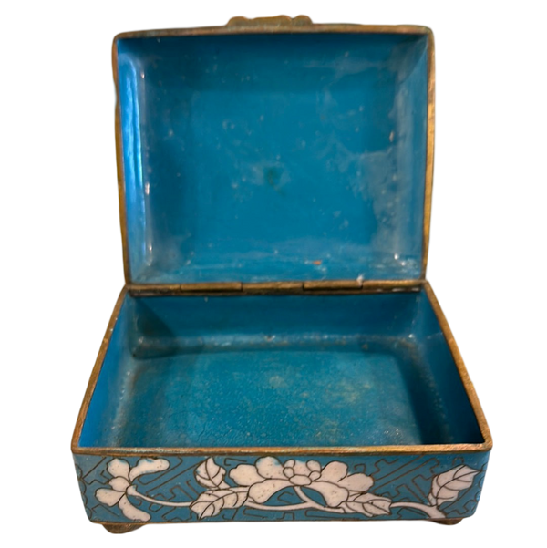 Turquoise & White Floral Cloisonne Small Rectangular HInged Box