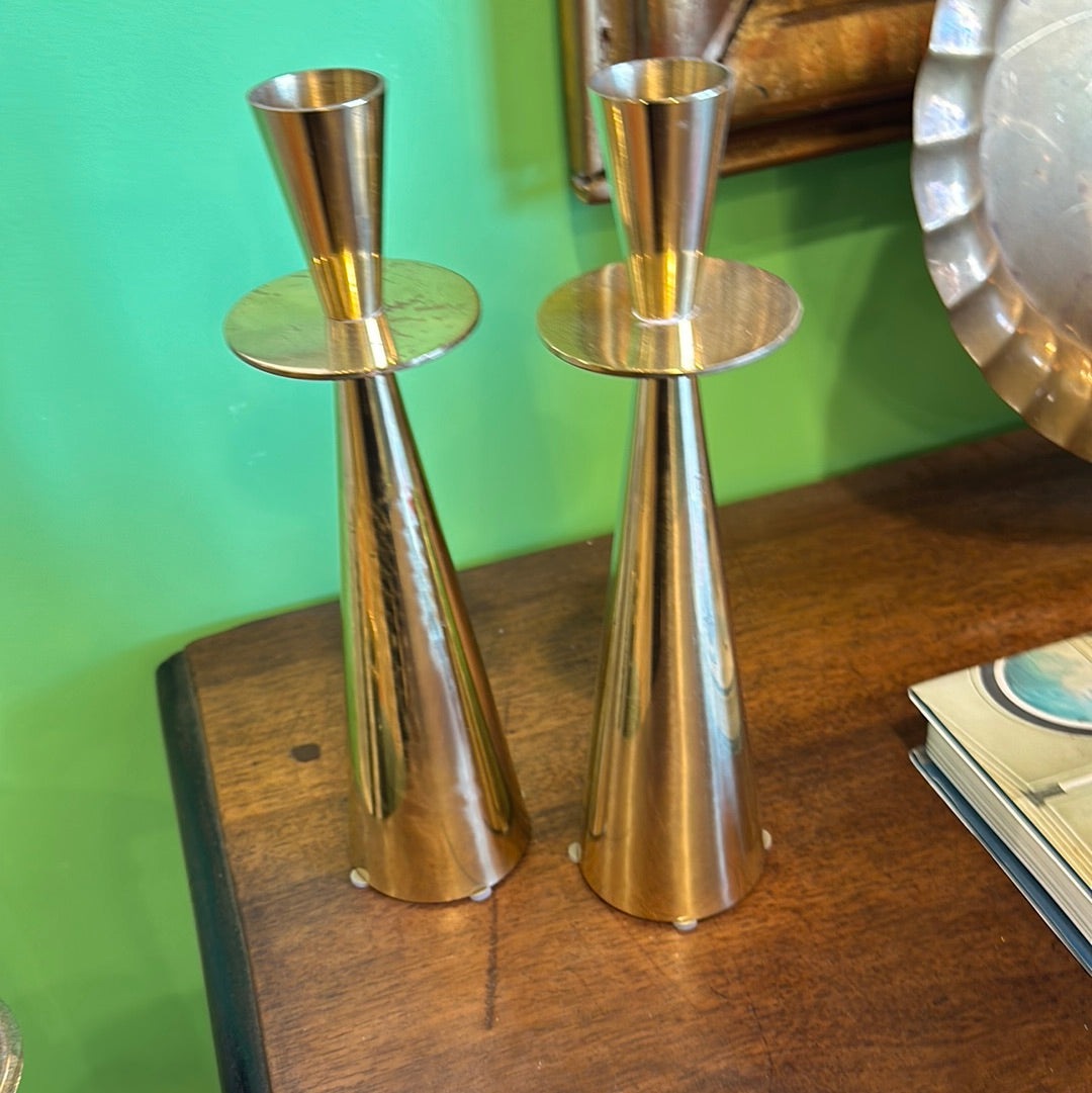 Pair of 10” Danish Mid Century Brass Candles