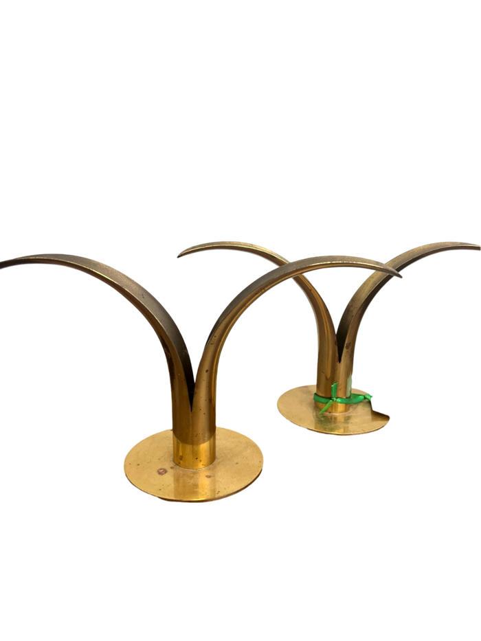 Pair of Brass Swedish Lily Candlesticks