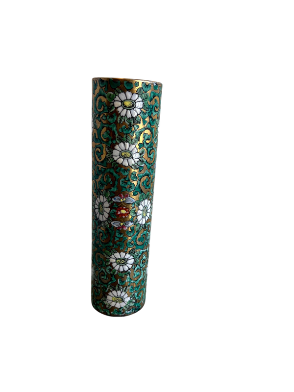 8" Green & Gold Floral Japanese Porcelain Vase