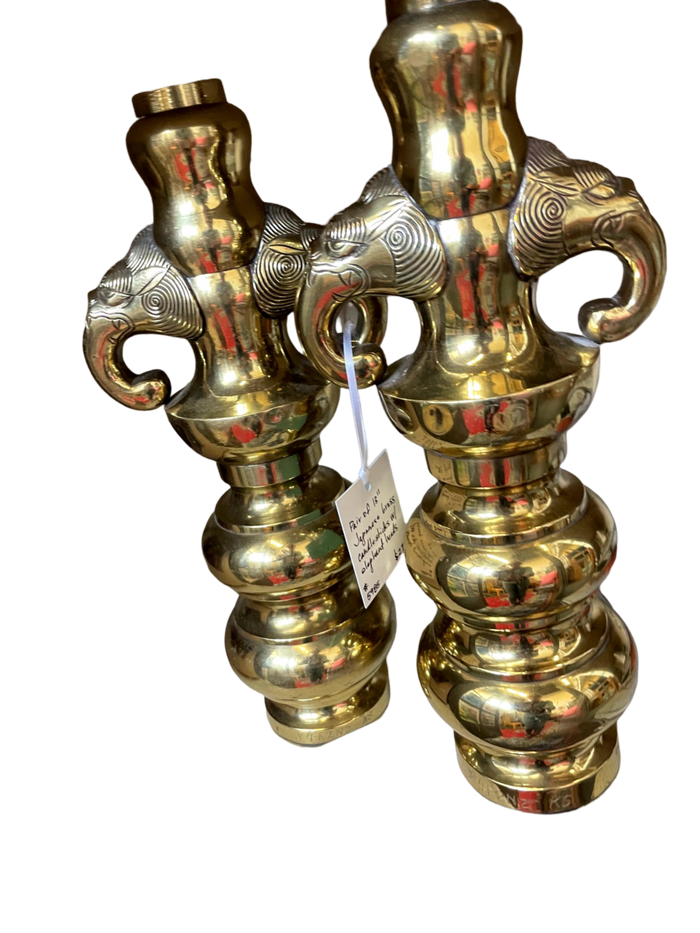 Pair of 13" Japanese Brass Candlesticks w/ Elephant Heads