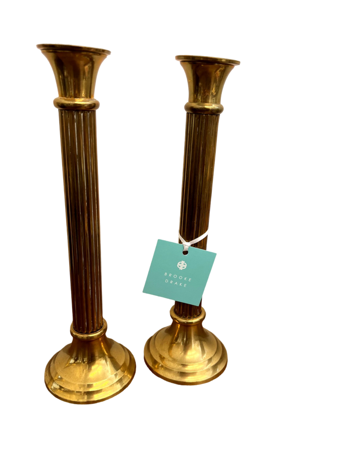Pair of 10" Brass Doric Column Candlesticks