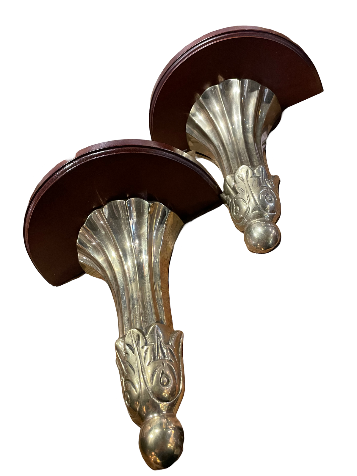 Pair of Brass & Mahogany Sconces