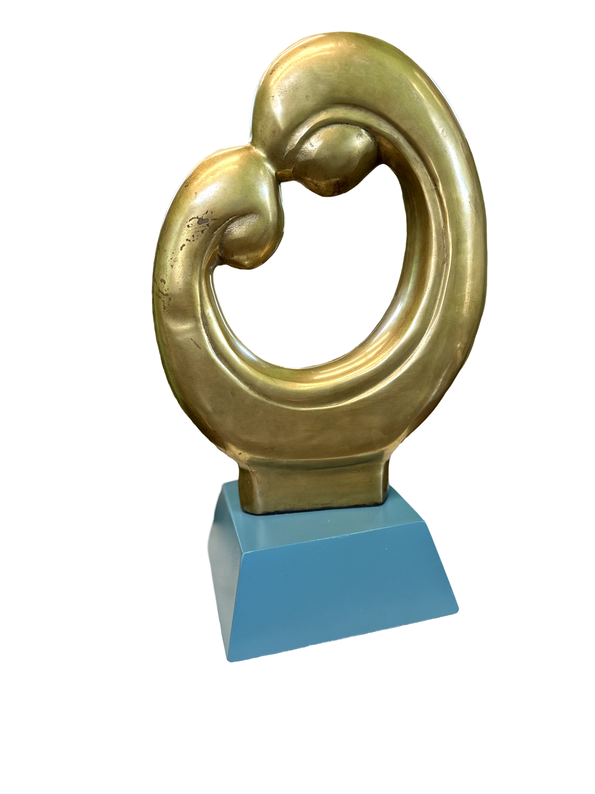 Vintage Brass Sculpture on Painted Blue Wood Base