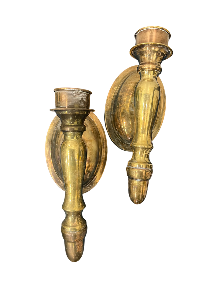 Pair of Brass Candlestick Sconces