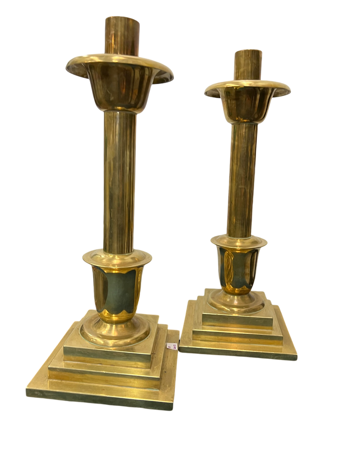 Pair of 13.5" Brass Candlesticks, Sudbury Brass Goods Company