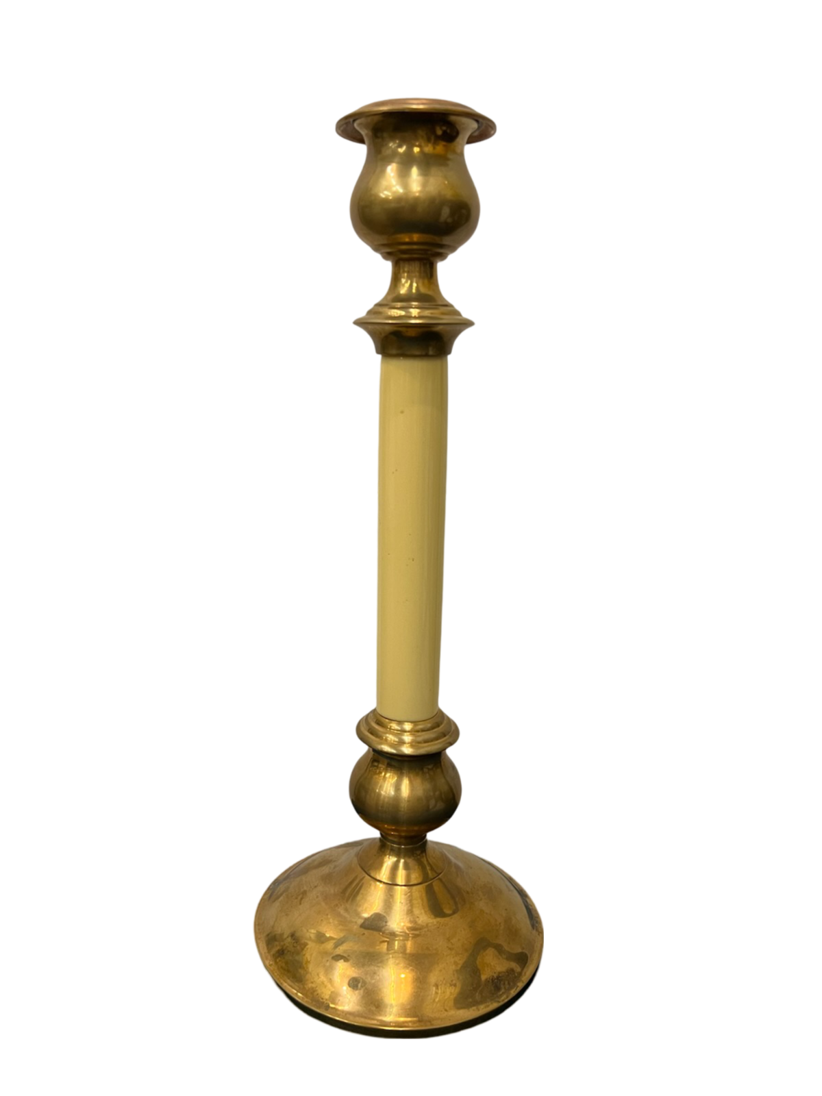 13" Brass & Cream Candlestick
