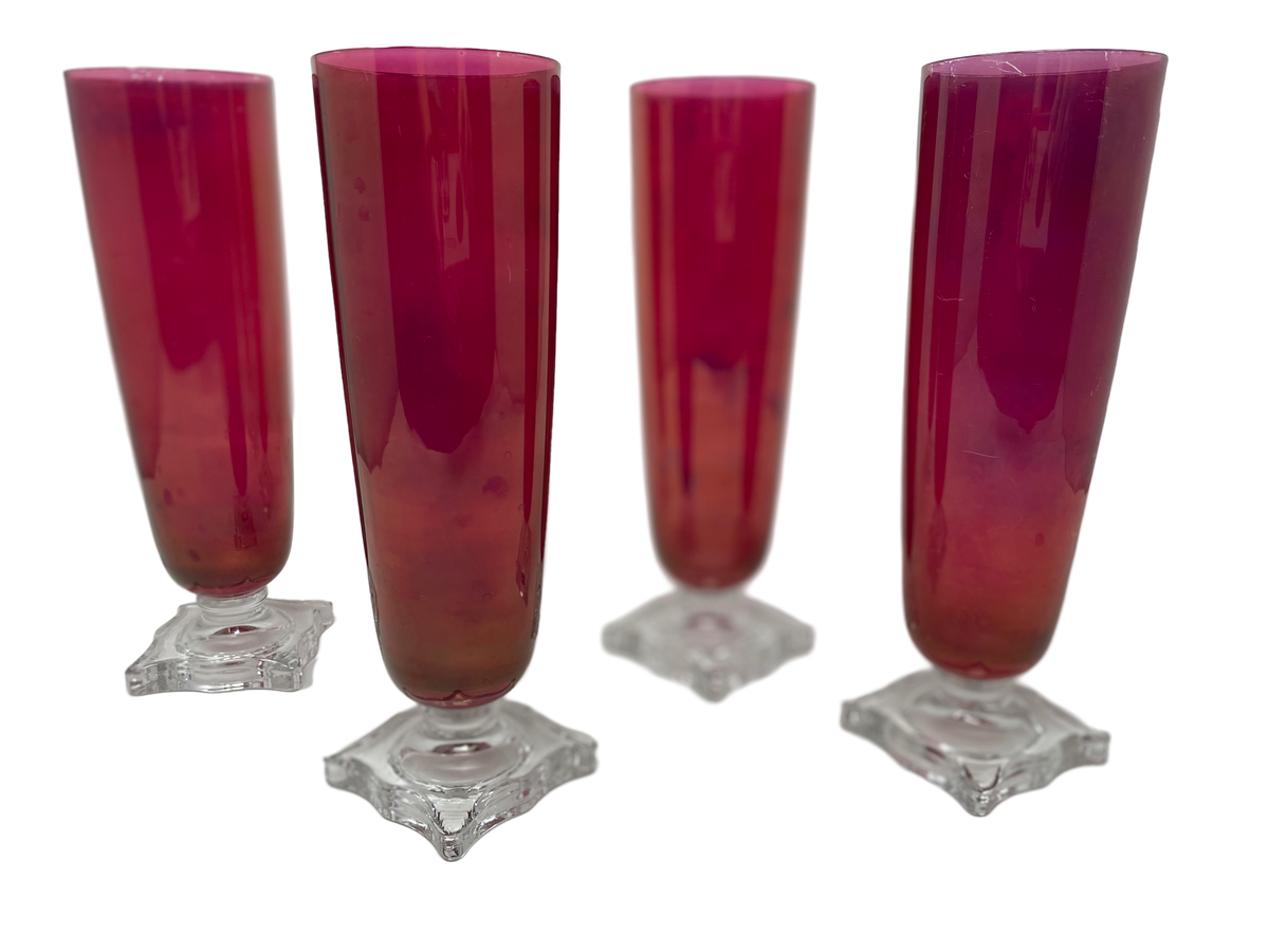 Set of 4 Pink Footed Highball Glasses