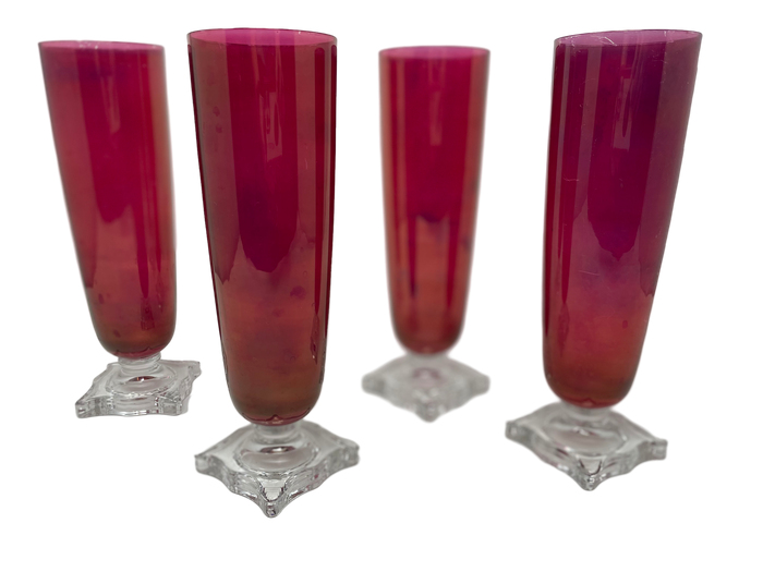 Set of 4 Pink Footed Highball Glasses