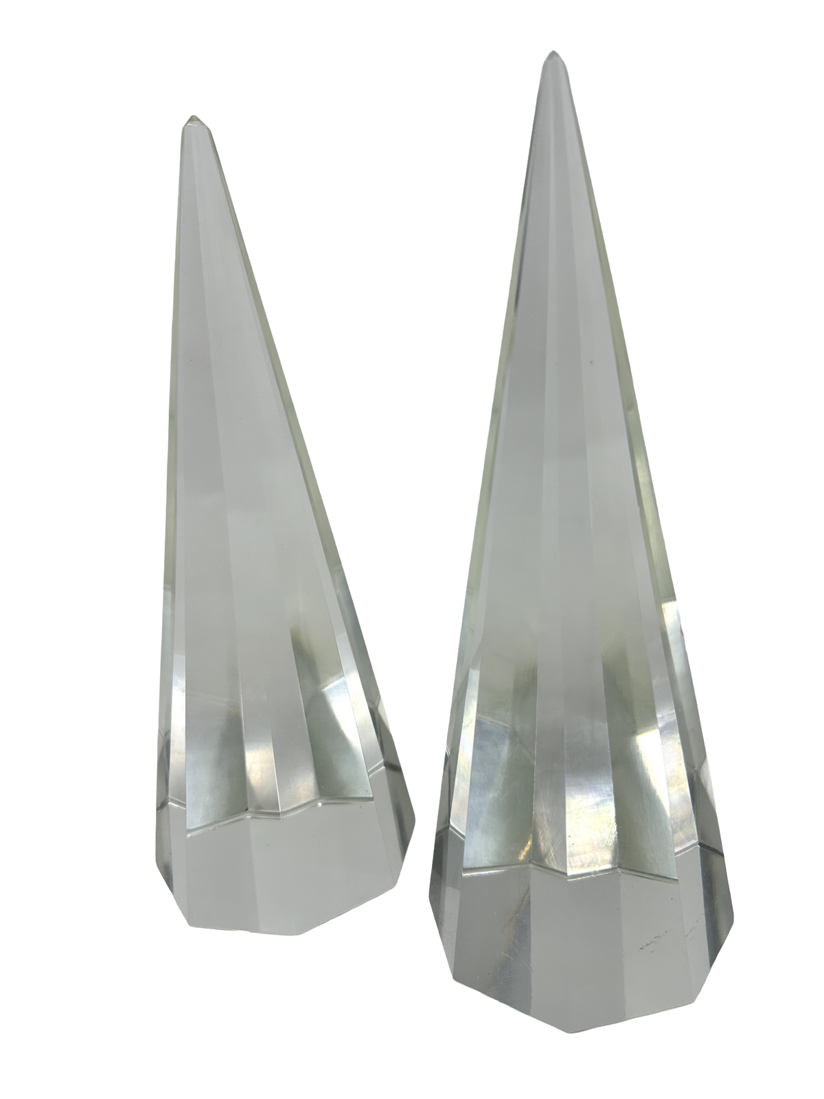 Pair of Faceted Crystal Obelisks