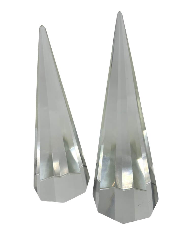 Pair of Faceted Crystal Obelisks