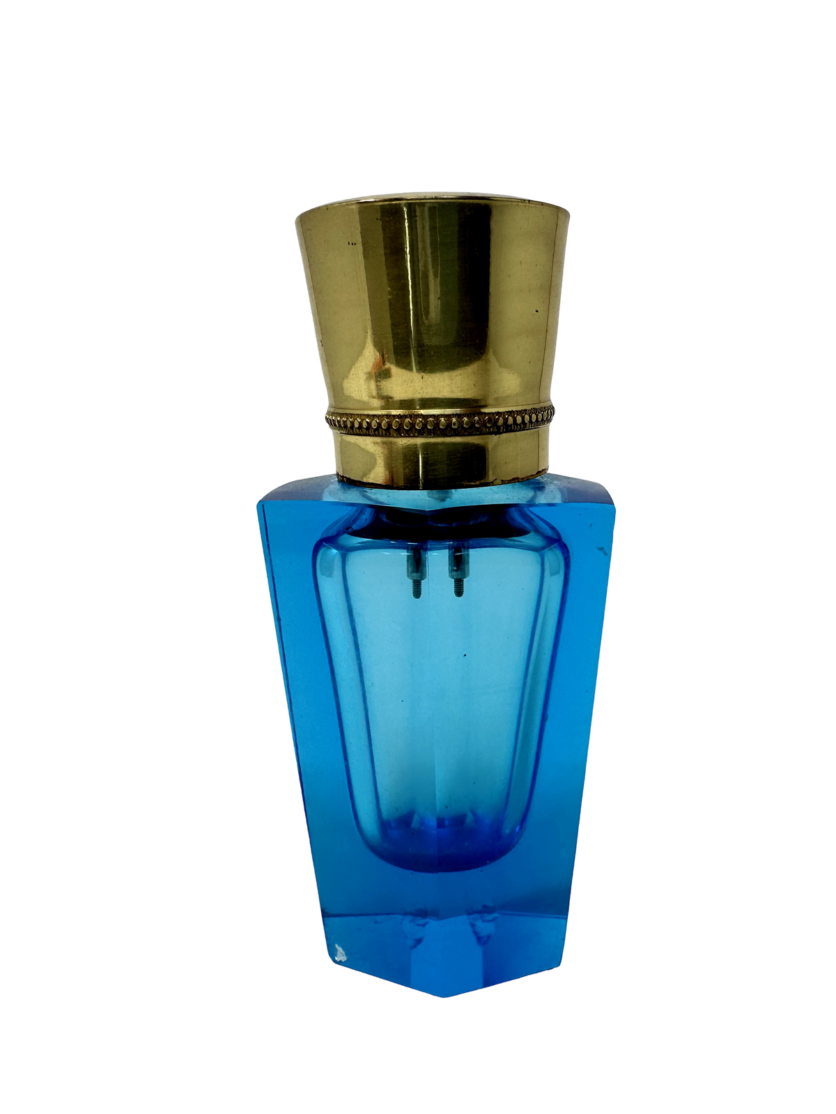 Turquoise Glass Perfume Bottle w/ Brass Top