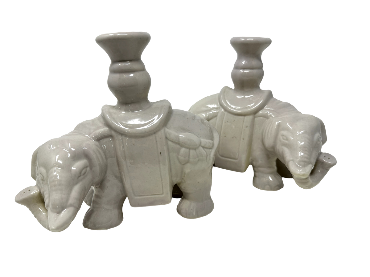 Pair of Blanc de Chine Elephant Candleholders