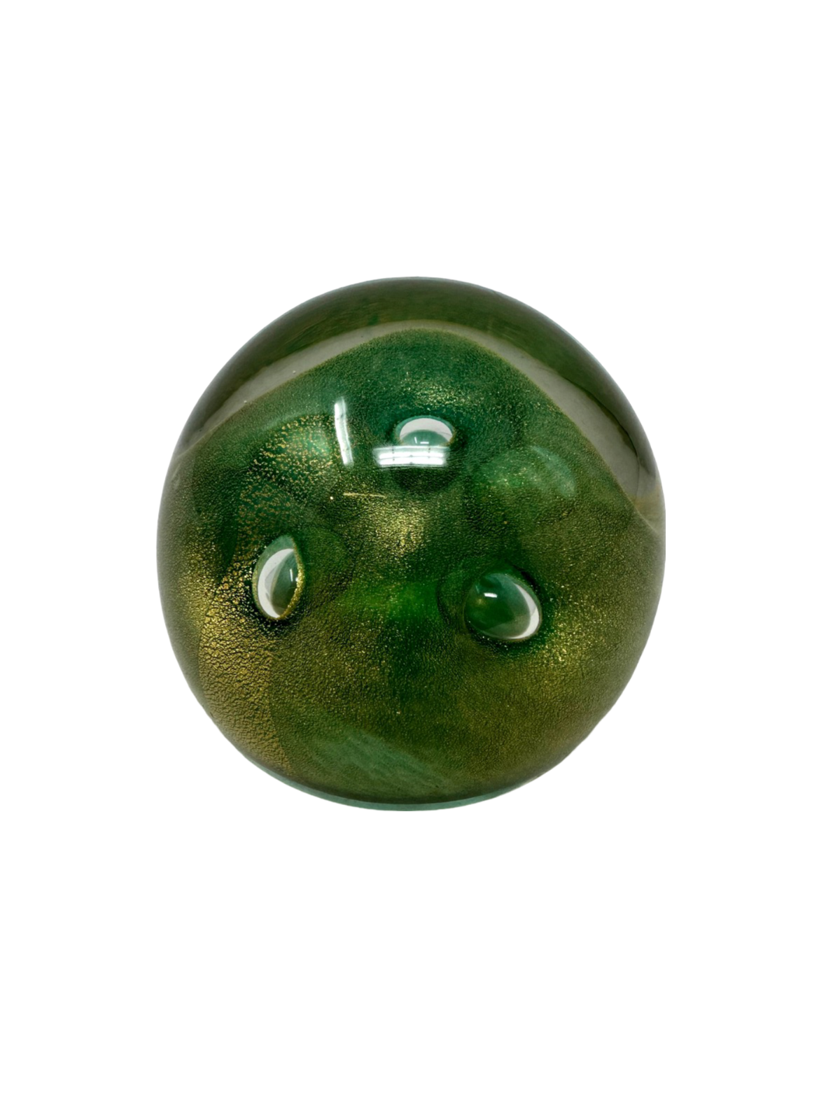 Green Murano Round Paperweight w/ Gold Flecks