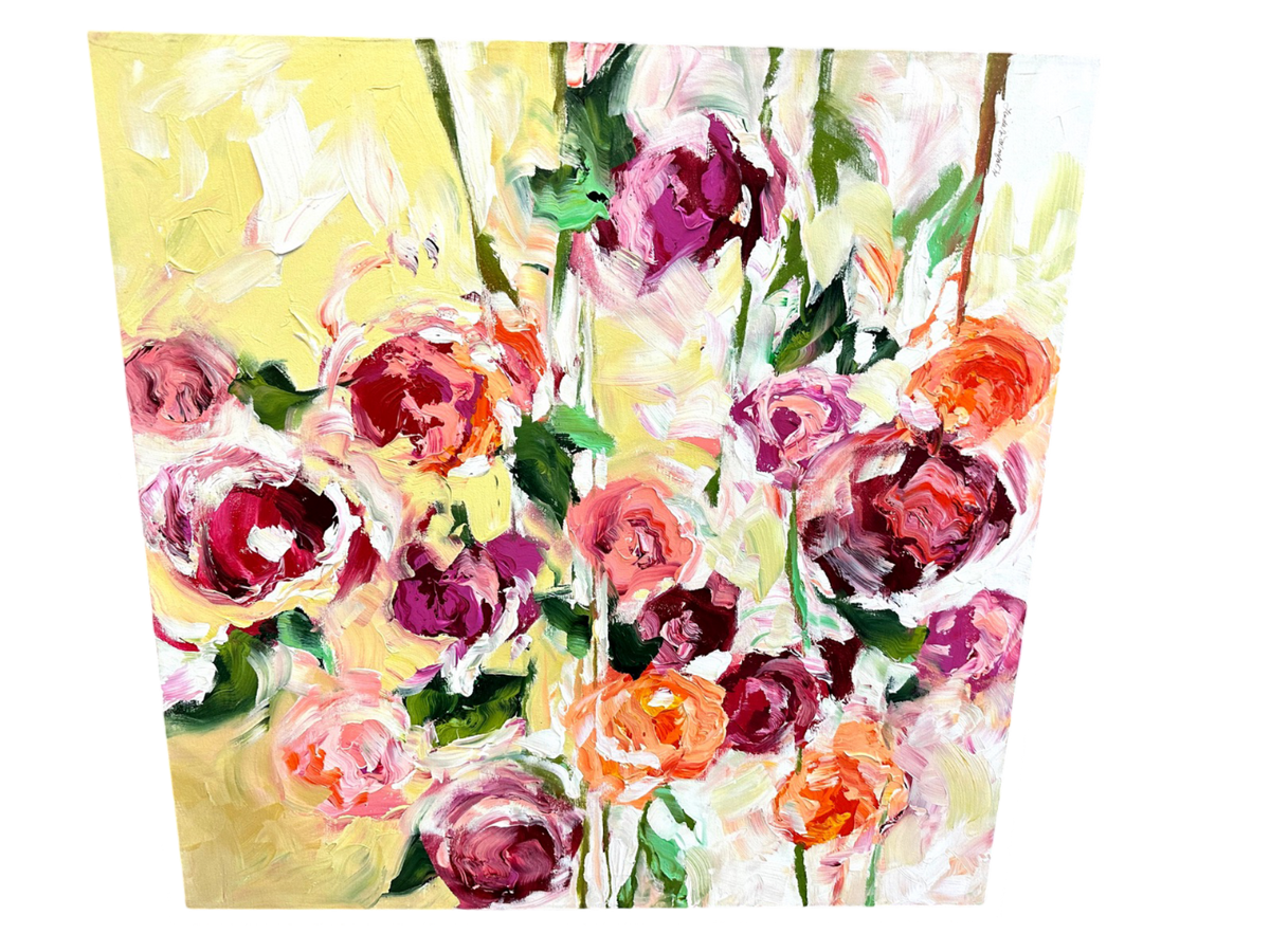 Floral Oil painting by Linda Monfort, Square, unframed