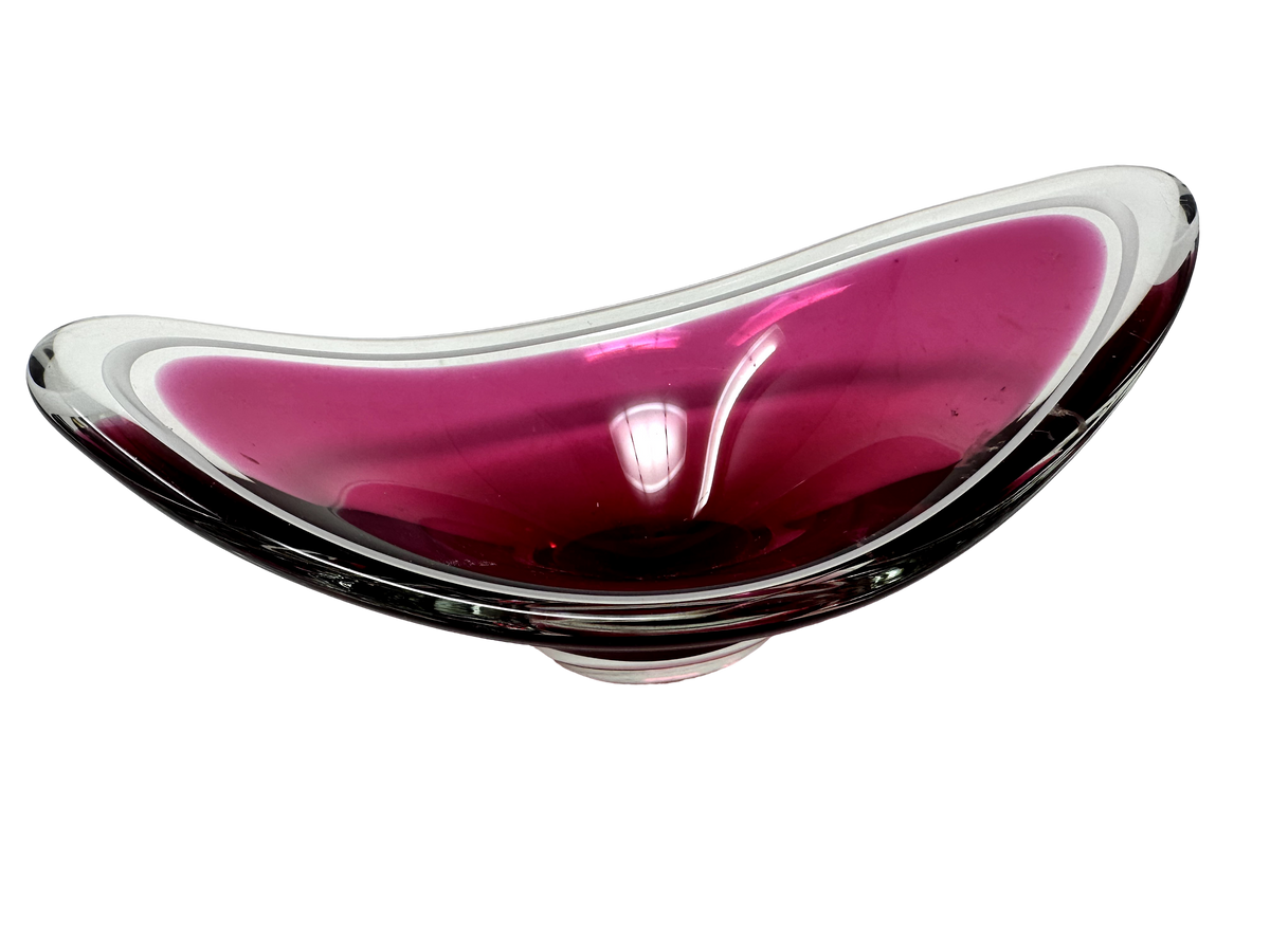 Pink Oval w/ white ring Art Glass Dish