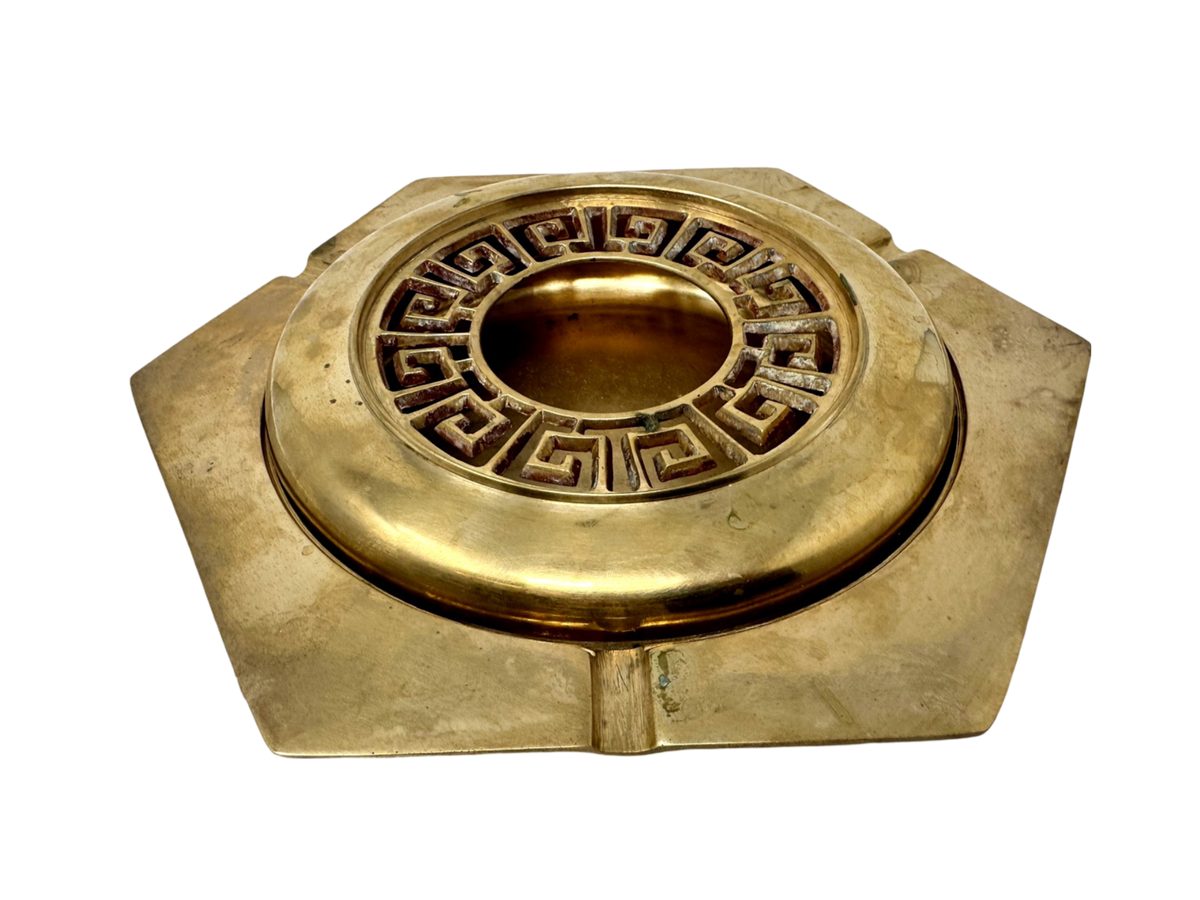 Brass Hexagon AshTray w/ Greek Key