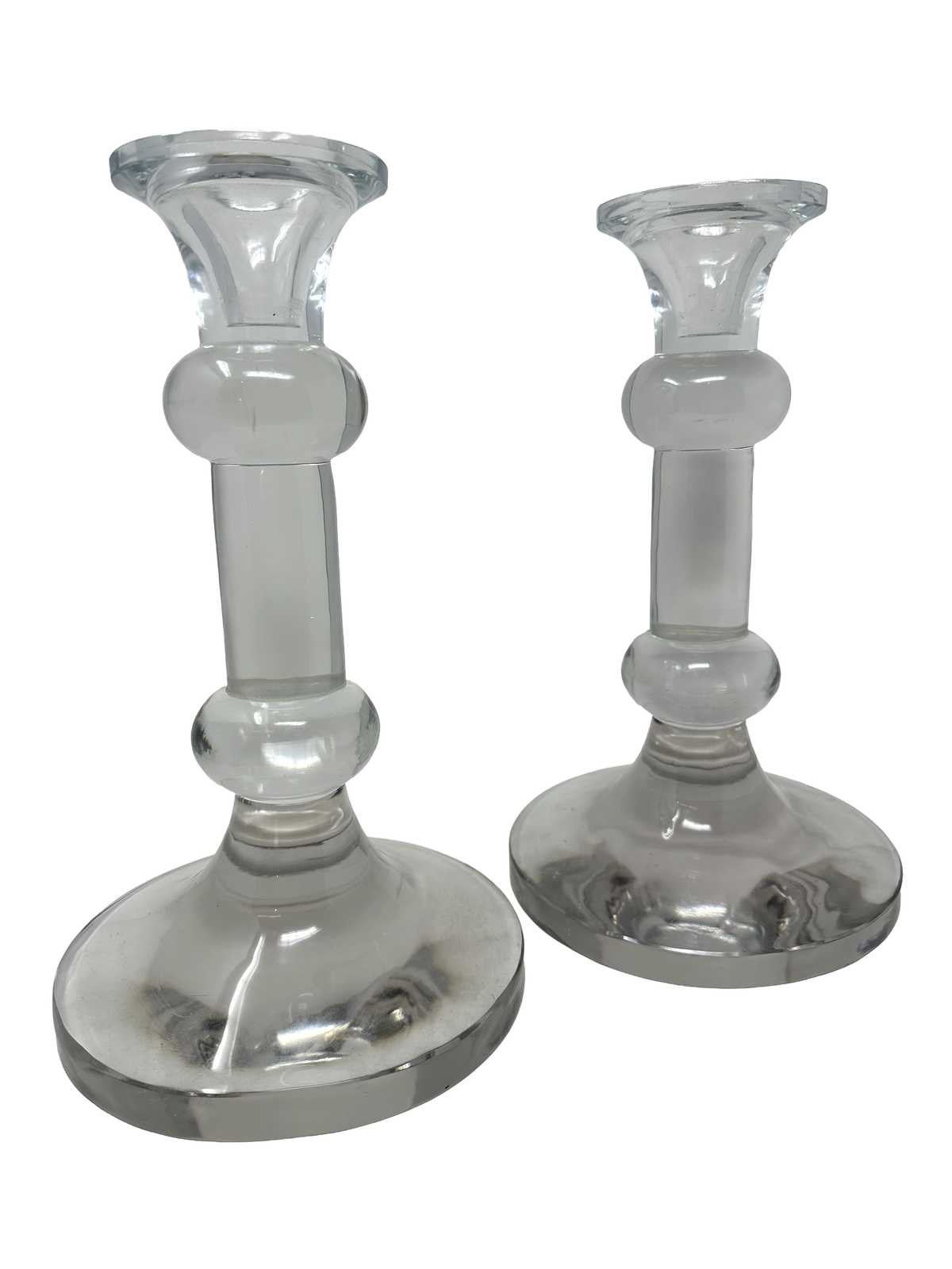 Pair of XL Vintage Heavy Glass Candlesticks