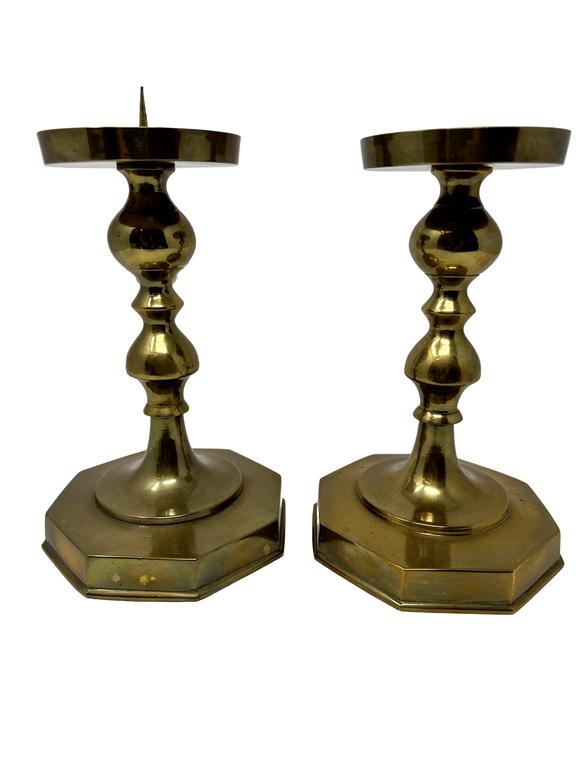 Pair of brass 7.5" candlesticks w/ octogon base