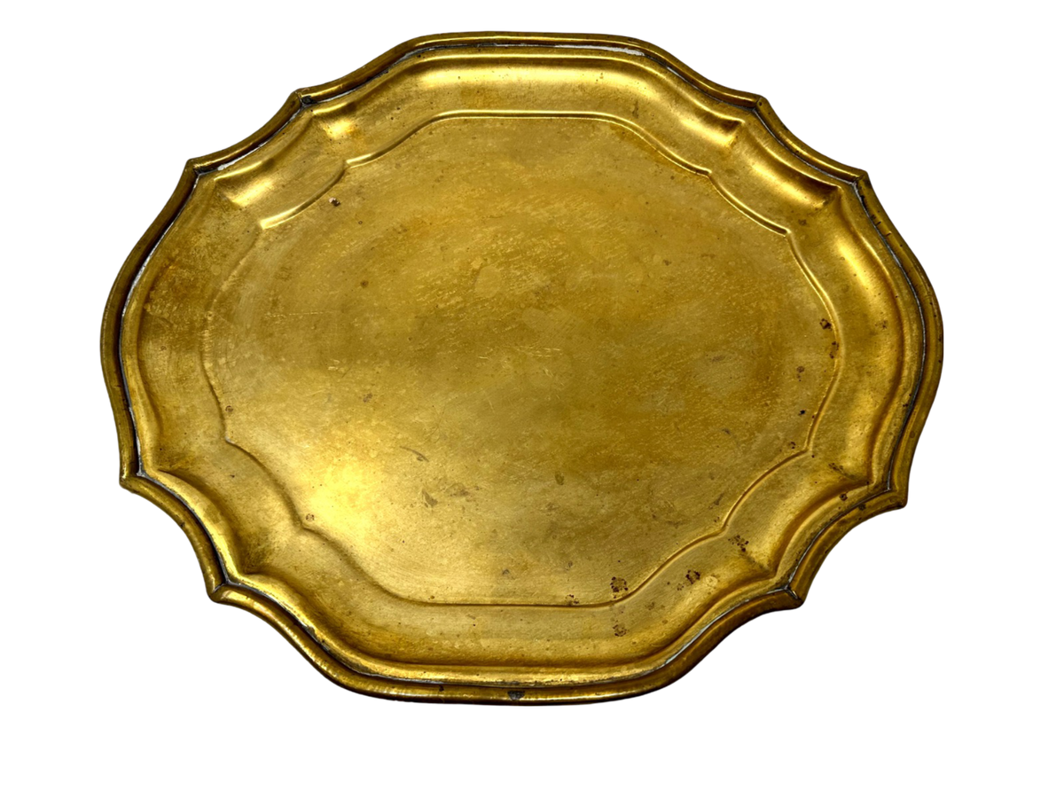 Oval Brass tray w/ scalloped edges, 16x14