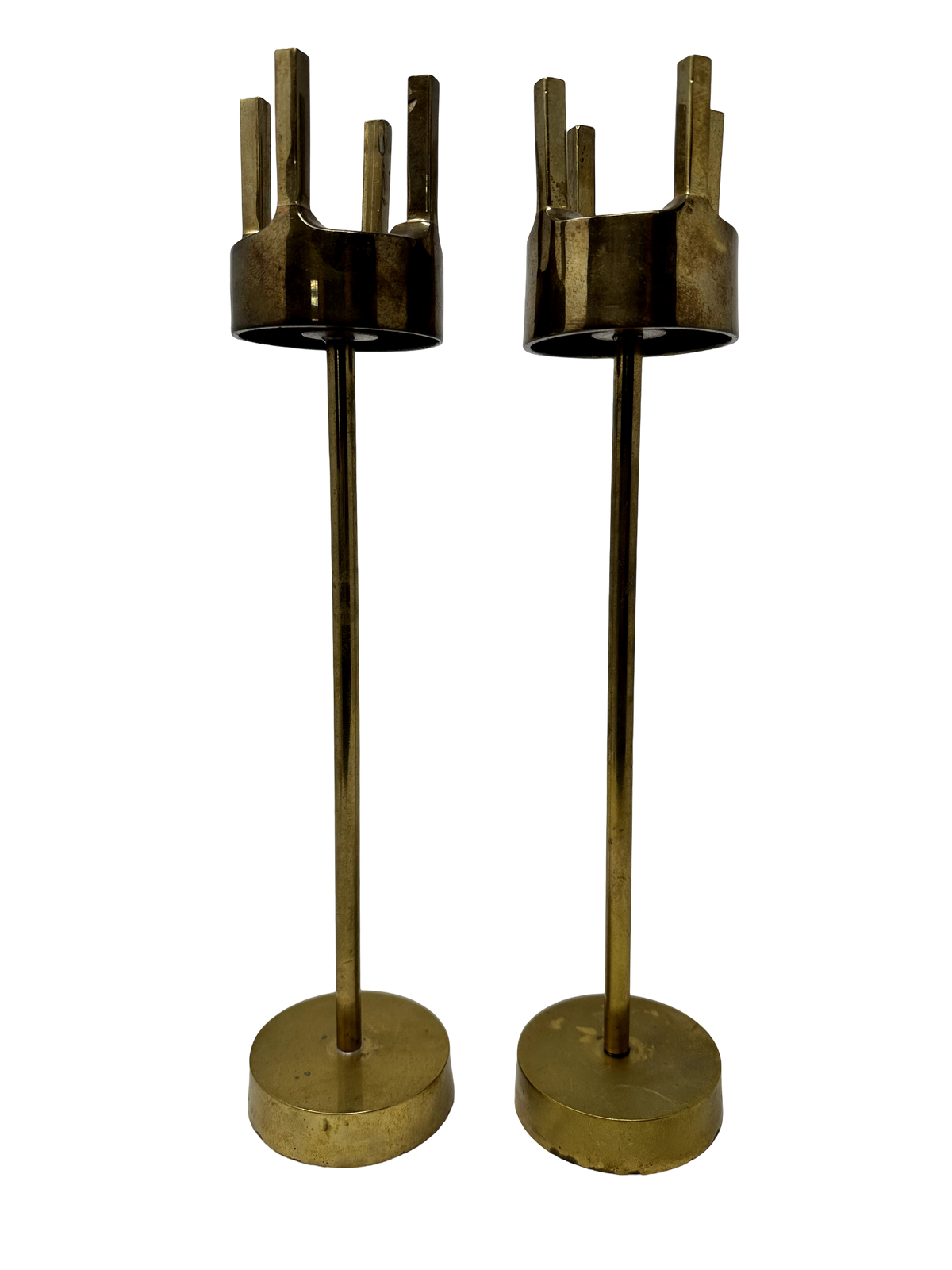 Pair of Danish 15" Brass Candleholders