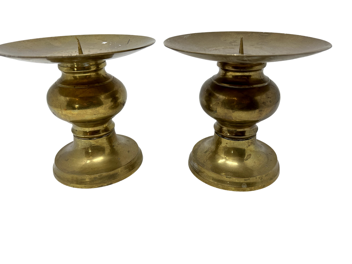 Pair of 6"x 6.5" Brass Candleholders