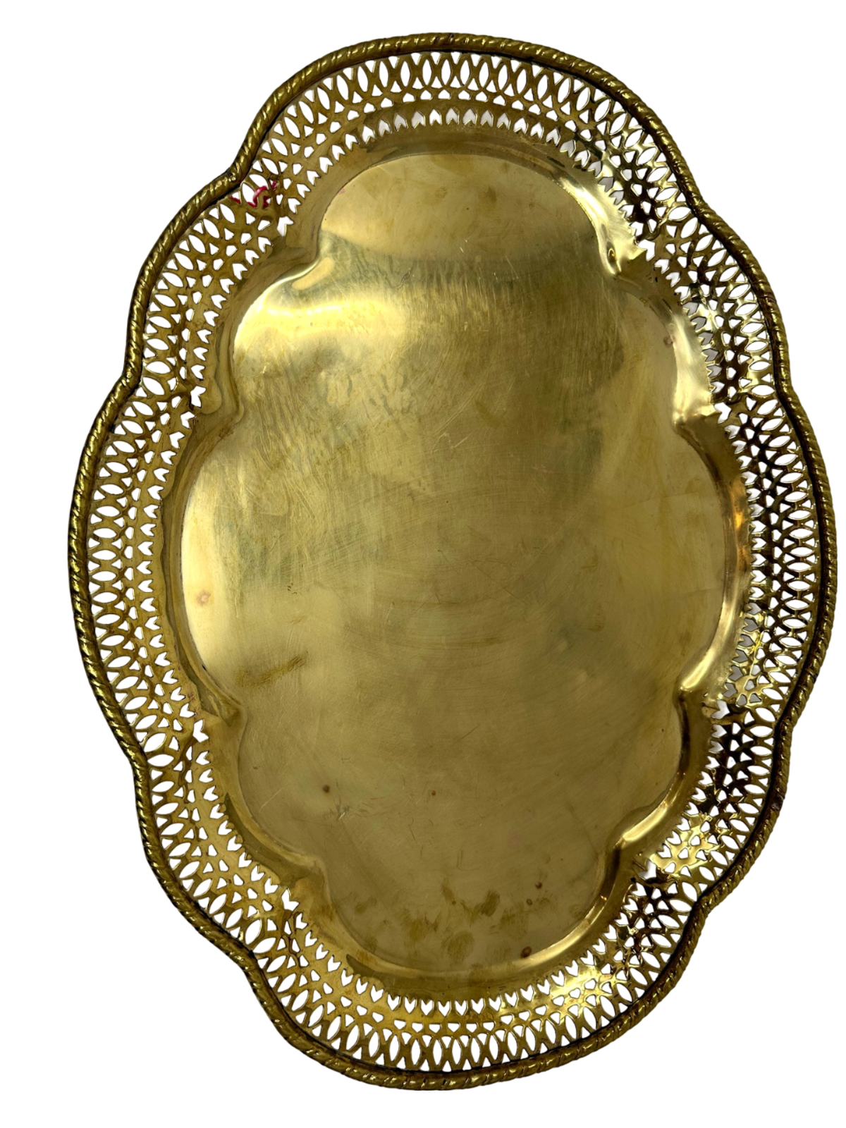 Oval footed brass tray w/ pierced edge