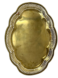 Oval footed brass tray w/ pierced edge