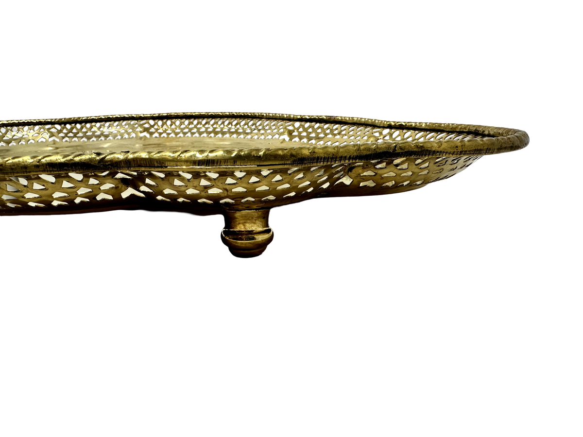 Oval footed brass tray w/ pierced edge