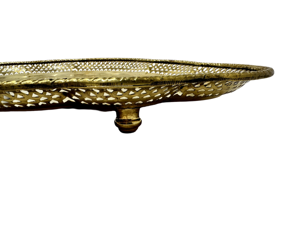 Oval footed brass tray w/ pierced edge